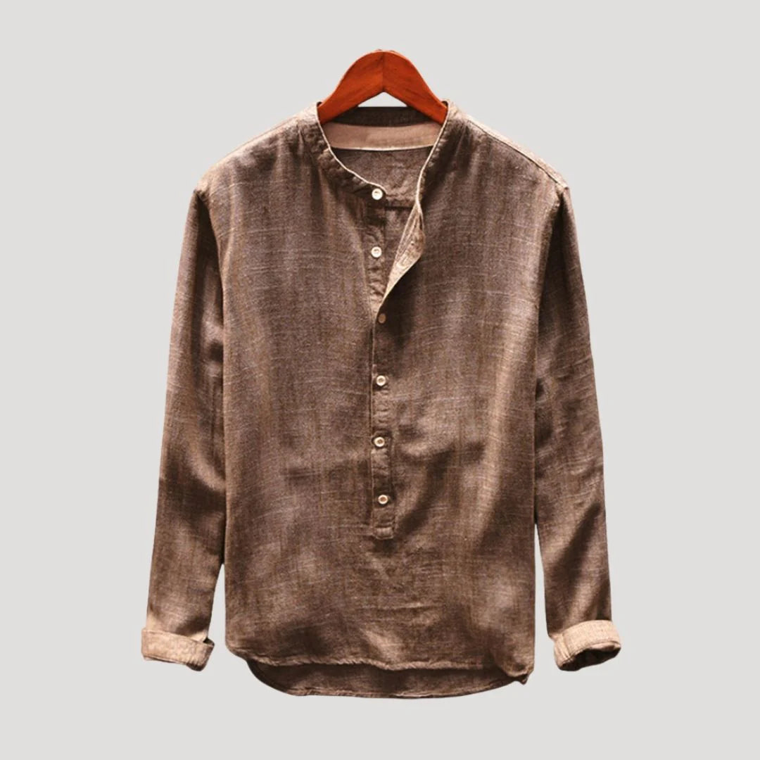 Men’s Band Collar Button Shirt