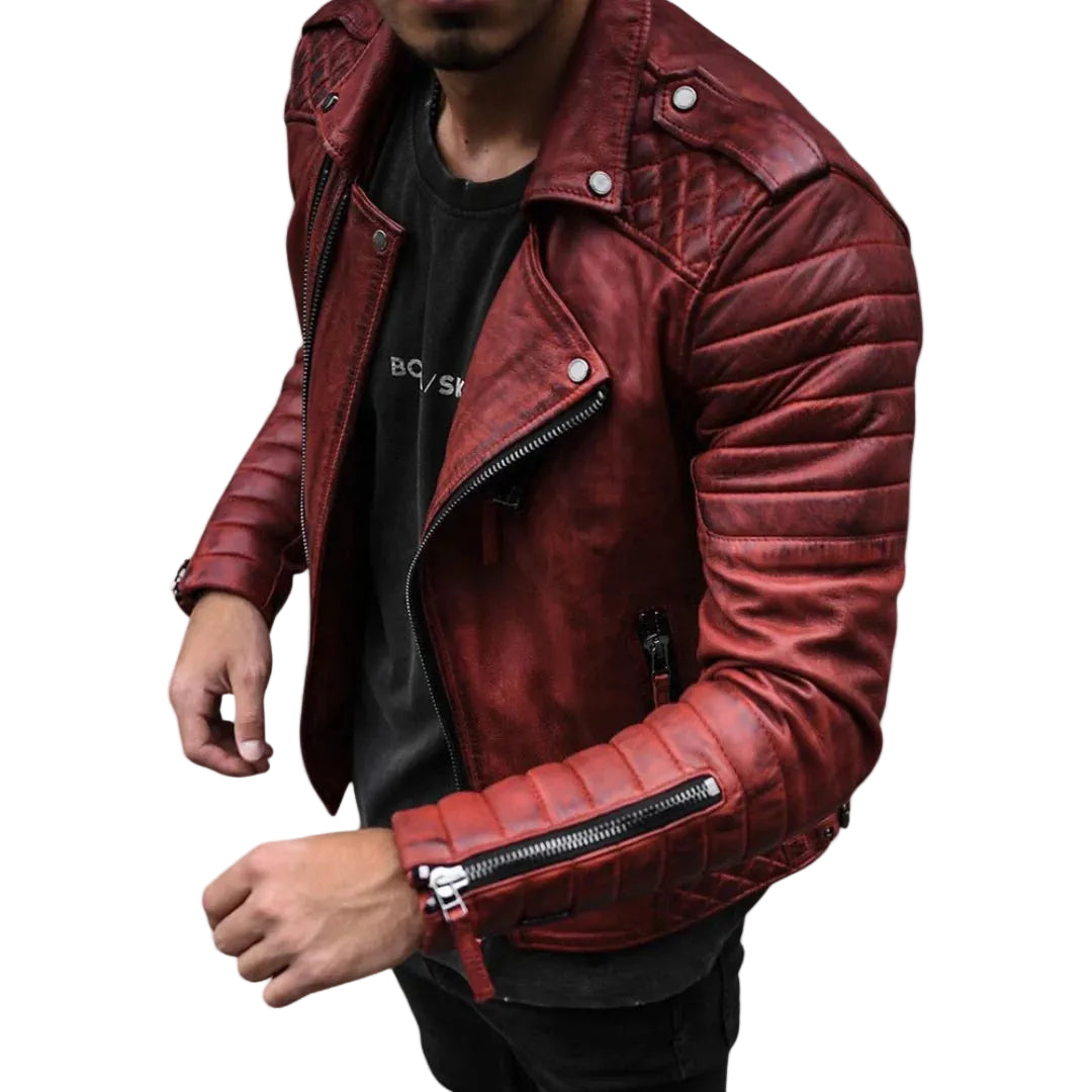 Men’s Biker Jacket with Quilted Sleeves