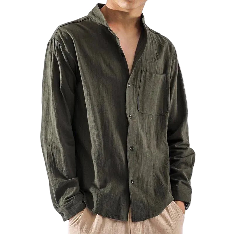 Men’s Stand Collar Button Front Shirt