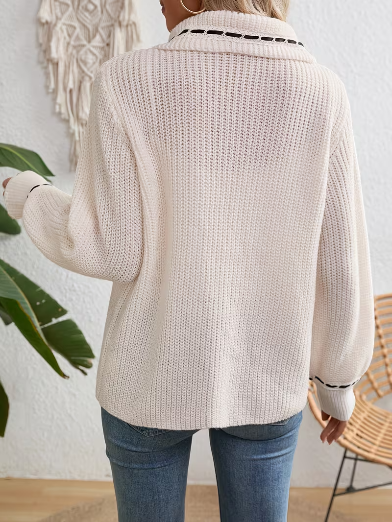 Women’s Contrast-Stitch Button-Down Cardigan