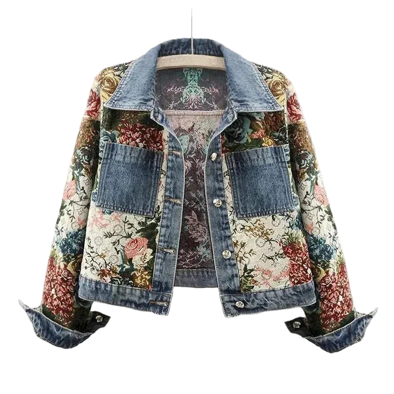 Women’s Button Front Floral Denim Jacket